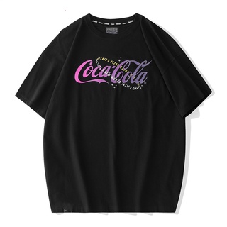 เสื้อยืดแขนสั้น คอกลม ผ้าฝ้ายบริสุทธิ์ พิมพ์ลาย Coca Cola ทรงหลวม แบบเรียบง่าย สําหรับคู่รัก