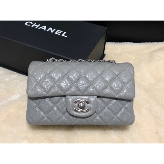 Chanel mini8” grey shw caviar holo20