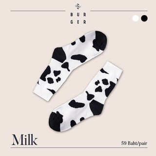 Milk ถุงเท้าแฟชั่น ลายวัว/โคนม สายคิ้วท์ ถุงเท้าครึ่งแข้ง ราคาถูก คุณภาพดี