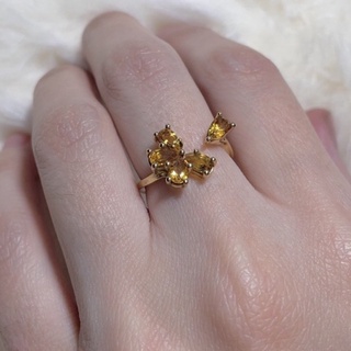 yellow flower gold plated sterling silver ring แหวนเงิน ชุบทอง รูปกลีบดอกไม้สีเหลืองทอง พลอยธรรมชาติ ซิทริน (citrine)