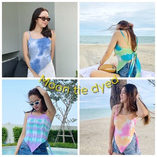 Moon tie-dyed top เสื้อสายเดี่ยวมัดย้อม สายเดี่ยวผูกโบว์ สายเดี่ยวพาสเทล