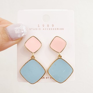 ต่างหูระย้า Enamel สี่เหลี่ยมขนมเปียกปูนโทนพาสเทล - Todays cute