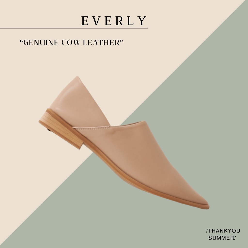 รองเท้าหนังรุ่น EVERLY/ Soft Beige รองเท้าโลฟเฟอร์หัวแหลมทรงสวย สำหรับสาวเก๋ แบรนด์ THANK YOU SUMMER