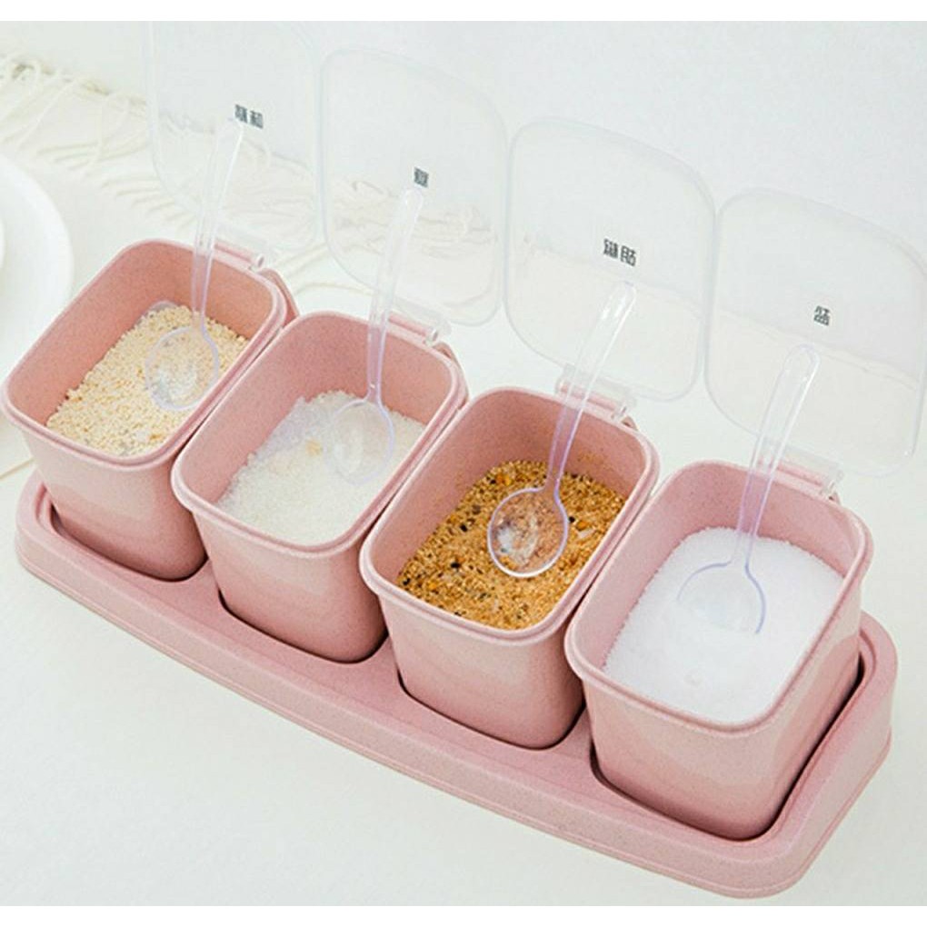 ที่ใส่เครื่องปรุง 3,4 ช่อง ฟางข้าวสาลี เป็นมิตรต่อธรรมชาติ แถมฟรี ช้อนตัก #Z-0003 - รูปที่ 5