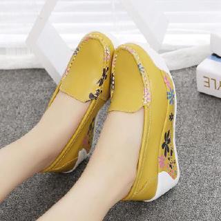 Ready Stock! Women Breathable Casual Cut-outs Wedges Sneaker Printing Shoes