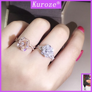 Kuroze แหวนเพชรโมอิส สีโรสโกลด์ 18K สีขาว เครื่องประดับสังคม หรูหรา