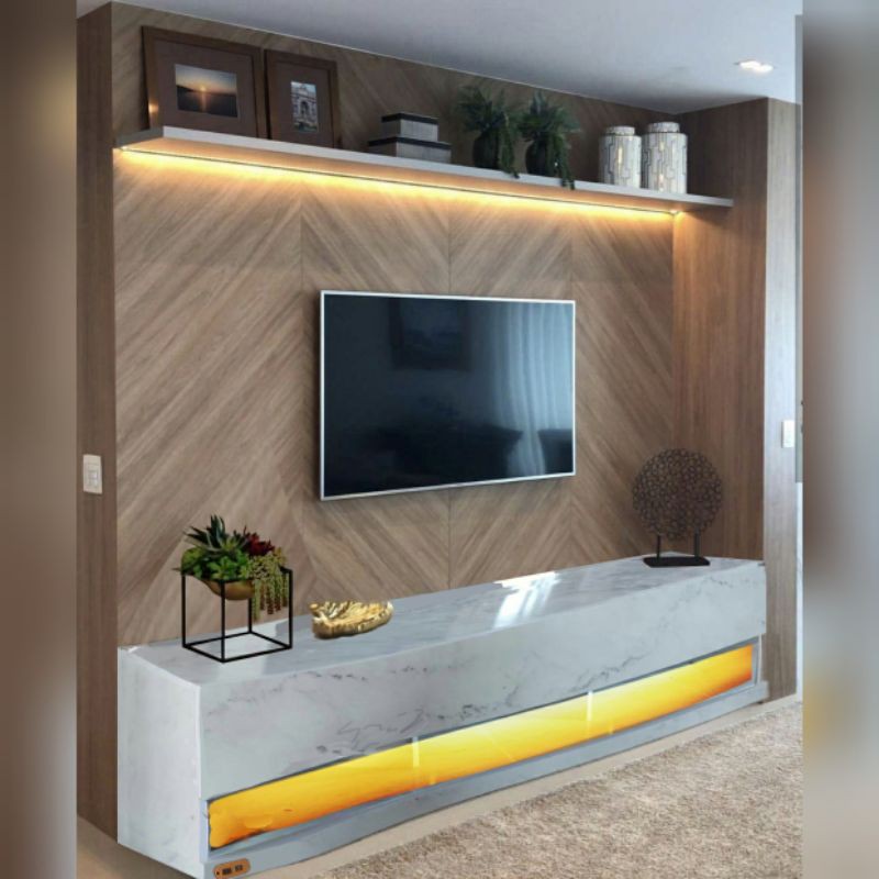 ชั้นวางทีวี 82 นิ้วสบายๆ ประกอบเสร็จ ชั้นทีวี มีไฟ