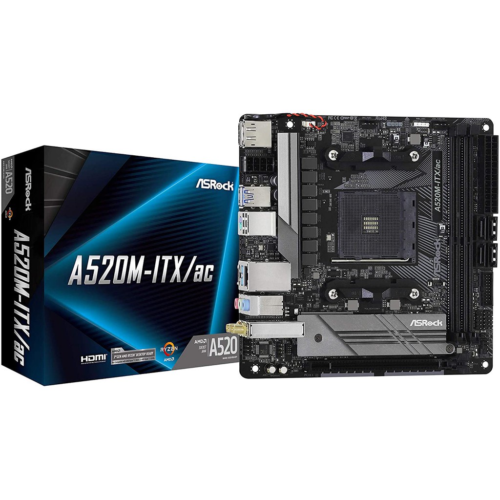 ASRock A520M-ITX/AC Supports 3rd Gen AMD AM4 Ryzen/Future AMD Ryzen Processors Motherboard