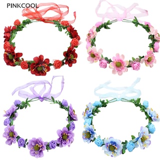 Pinkcool มงกุฎ ดอกไม้ พวงหรีด ที่คาดผม เด็ก เจ้าสาว ดอกไม้ ที่คาดผม