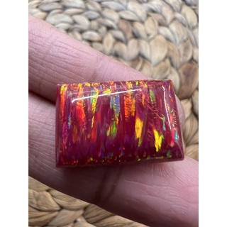 Red opal 15x22mm Rectangle shape พลอย โอปอล สังเคราะห์!!! RED Fire Stripe OPAL  หลังเบี้ย