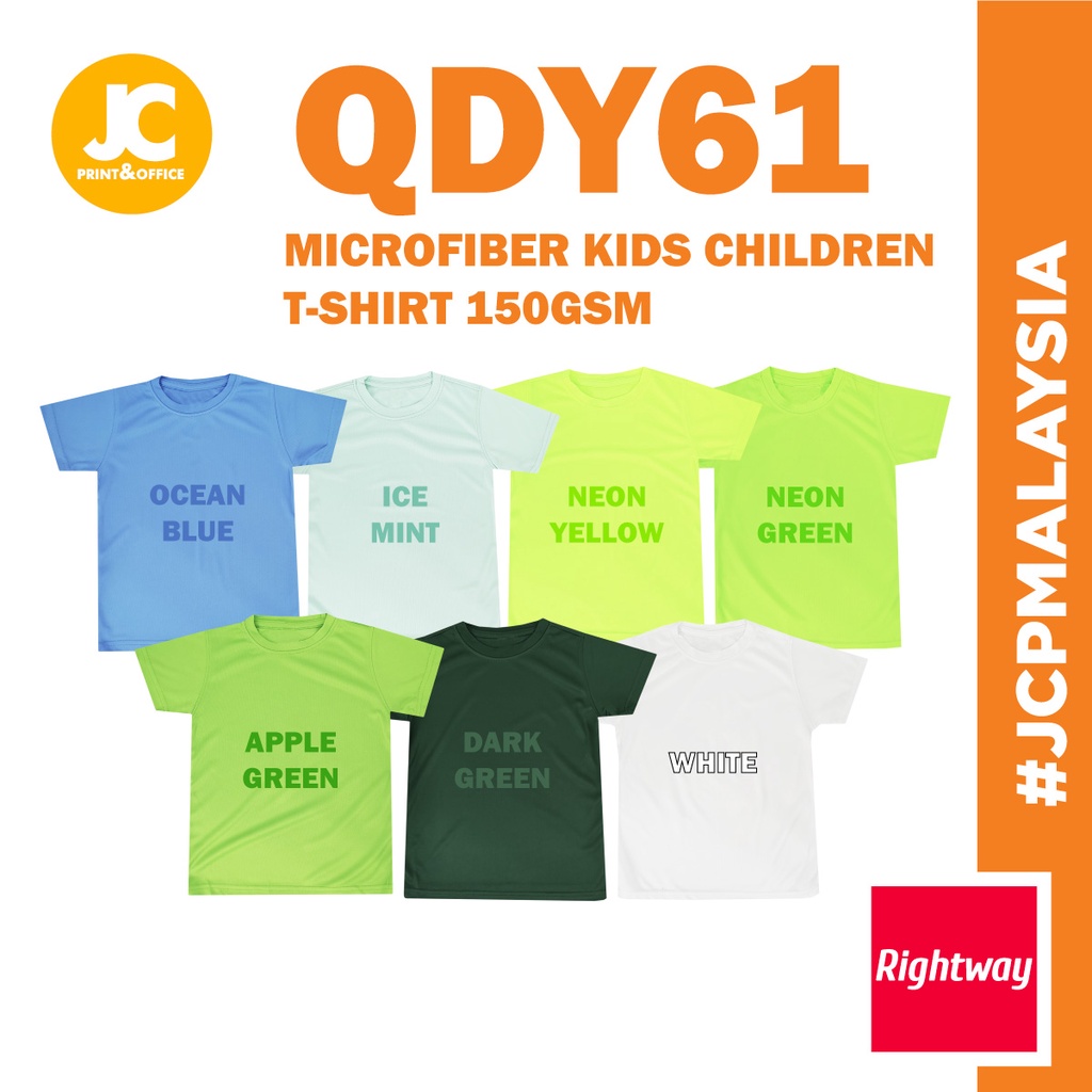 JCP x RIGHTWAY ที่ดีที่สุด 100% ไมโครไฟเบอร์เสื้อยืดเด็ก QDY61 เยาวชนแห้งเร็วเสื้อยืดเด็ก Baju Anak 