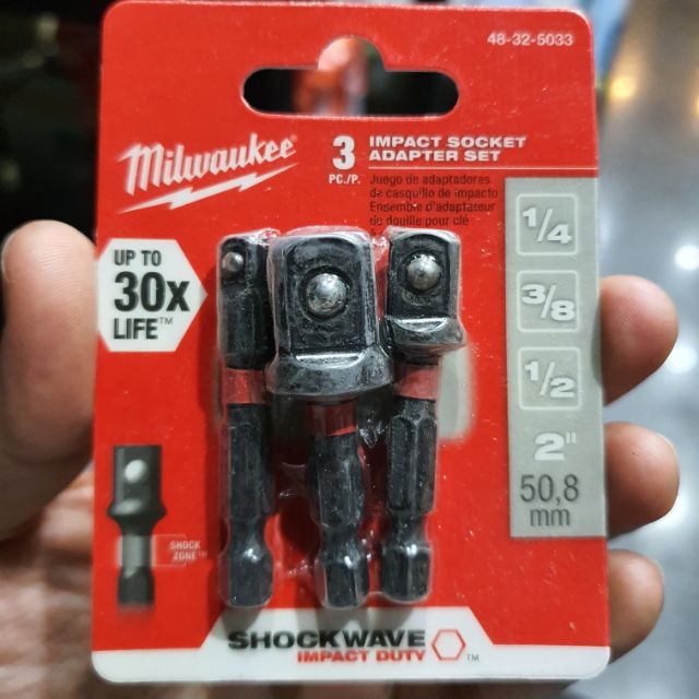 Milwaukee Shockwave 3 pcs Socket Hex Adapter Set (48325033) 1/4" 3/8