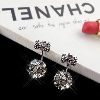 ต่างหู Bow Diamond โบว์คริสตรัล ต่างหูเงินแท้925 ต่างหูมินิมอล