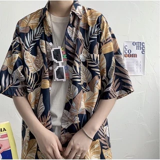 Knowyouเสื้อเชิ้ต ฮาวาย สีเขียว-ฟ้า แขนสั้น ชาย หญิง สไตล์เกาหลี เสื้อฮาวาย ผ้านิ่ม ใส่สบาย