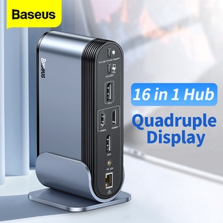 Baseus Quadruple Display 16 in 1 Pro ฮับ USB C 4K HD 60Hz HDMI เข้ากันได้กับ USB 3.0 Type C สําหรับ Macbook Pro Air แล็ปท็อป