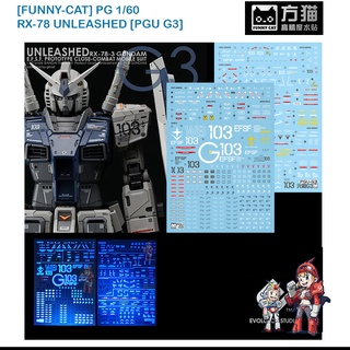 Funny Cat PGU-G3 UNLEASHED 103 G3 PG 1/60 FLUORESCENT FUNNY CAT ดีคอลเรืองแสงในแสงแบลค์ไลค์ ดีคอลน้ำ WATER DECAL