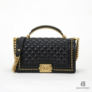 CHANEL BOY HANDLE 10_ BLACK CALF GHW