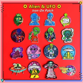 ♚ แผ่นแพทช์เหล็ก ลายเอเลี่ยน และ UFO สําหรับตกแต่งบ้าน ♚ แผ่นแพทช์ รีดติดเสื้อ รูปตัว N DIY แฟชั่น 1 ชิ้น