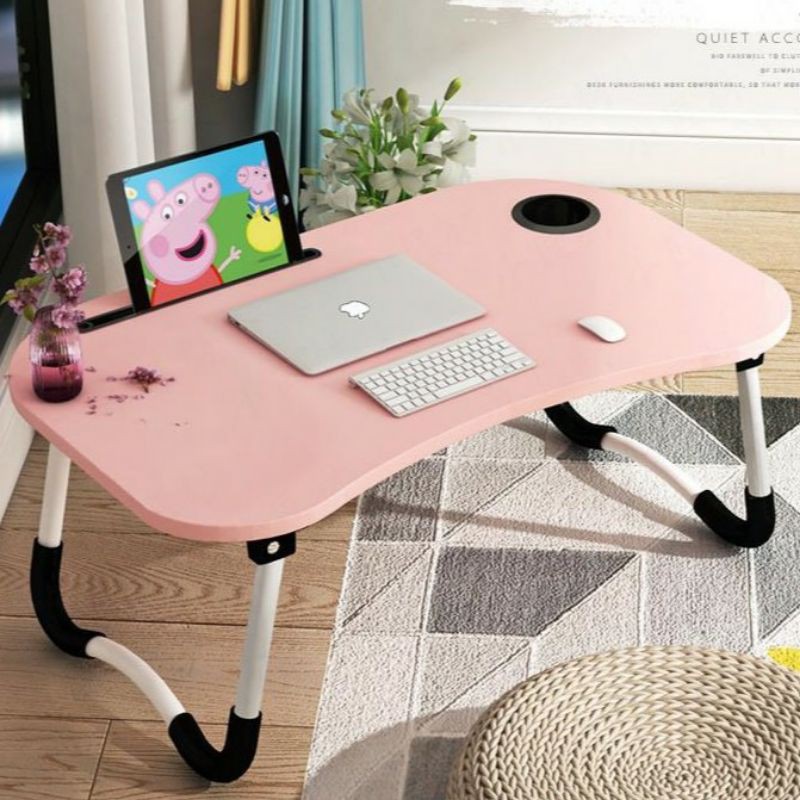 โต๊ะพับอเนกประสงค์ โต๊ะคอมพับได้ ดีไซน์ Ergonomic | โต๊ะทำงาน มีช่องวางแก้ว/มือถือ พกพาสะดวก พับเก็บง่าย  (5สี พร้อมส่ง) - รูปที่ 3