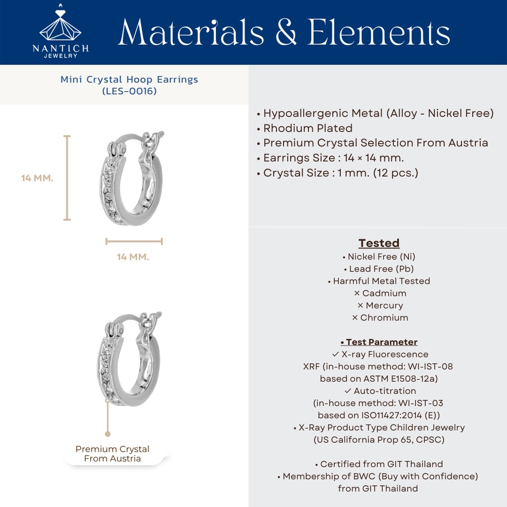 ‍⚕️ [เครื่องประดับ | ปลอดภัย] ต่างหู คนแพ้ง่าย : Mini Crystal Hoop Earrings (LES-0016) Nantich Jewelry ราคา ถูกที่สุด ดีลบีเคเค แกลเลอรีภาพที่ 2