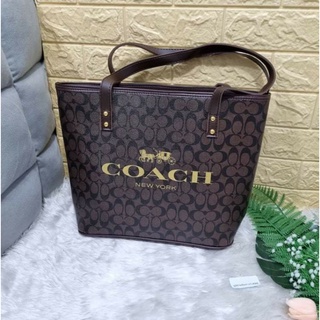 Coach,ทรงช๊อปปิ้ง 13x16นิ้ว กระเป๋าถือหนัง Pu สำหรับสตรีกระเป๋าสะพายไหล่งานแฟชั่น (รูปถ่ายสินค้างานจริง)