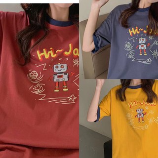 เสื้อยืดOversizeโอเวอร์สไซด์ ไลน์ไตล์เกาหลีเสื้อยืดคู่รักเสื้อยืดแขนสั้น สีสดเนื้อผ้าดี#73912