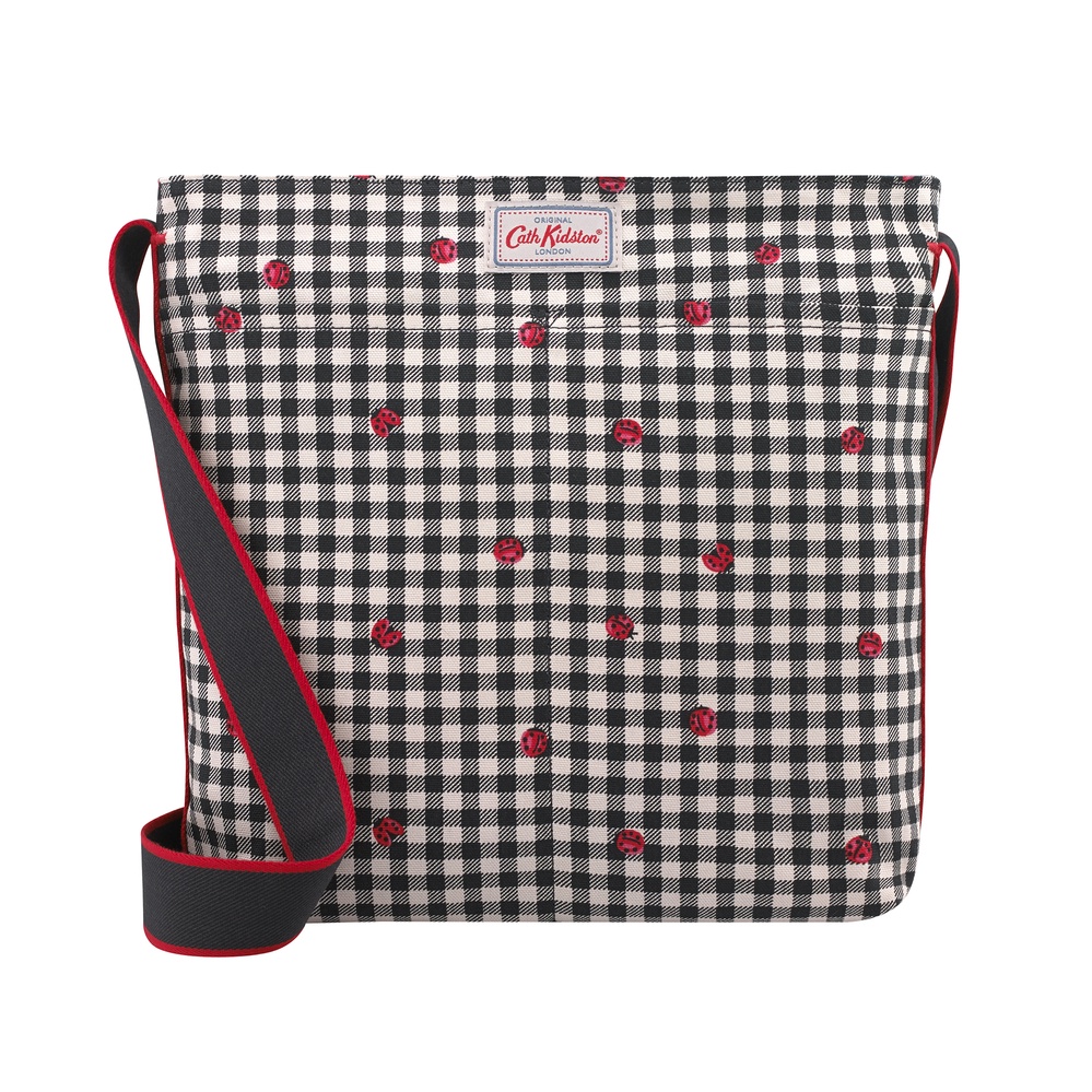 Cath Kidston Zipped Messenger Bag Ladybug Gingham Stone Charcoal
