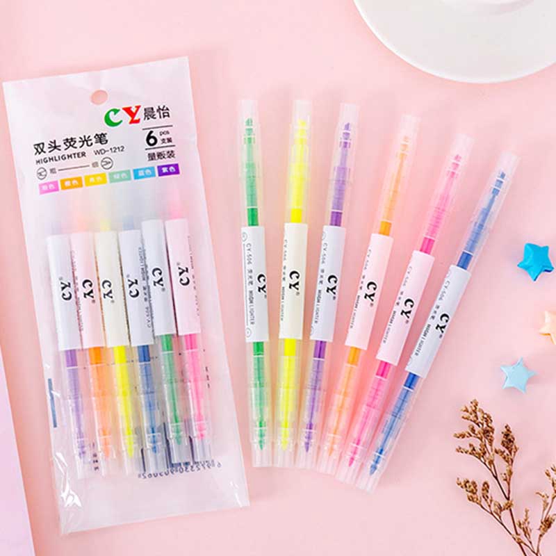 ปากกาไฮไลท์ แบบสองหัว 6 สี อุปกรณ์เครื่องเขียน