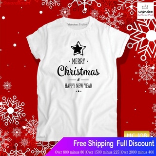 ผ้าฝ้าย 100% เสื้อยืดกีฬา เสื้อยืดคริสต์มาส เสื้อคริสต์มาส Christmas &amp; Happy New Year (MC108) Popular T-shirtsS