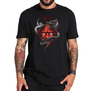 2021 เสื้อยืดผ้าฝ้าย 100 พิมพ์ลาย Samurai Hannya Jealousy สีดําสไตล์ญี่ปุ่น