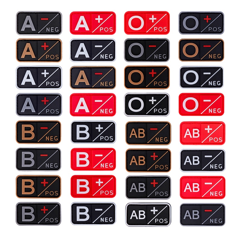 PVC เลือดประเภท Badge ยุทธวิธีระบุ Badge 3D ยางวัสดุ Patch A + AB + O + B + pos อุปกรณ์เสริมสีต่างๆย