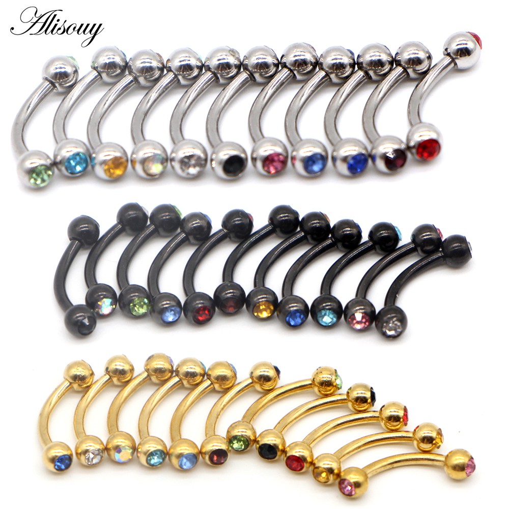 Alisouy 1PC คริสตัล Eyebrow Piercing 316L เหล็กผ่าตัด Labret Lip แหวนหัวนม/คิ้วบาร์ Body Piercing ต่างหูสําหรับผู้หญิงผู้ชาย