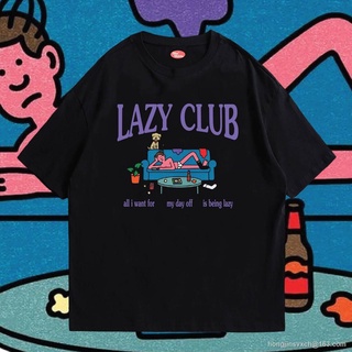 AY เสื้อ LAZY CLUB ผ้าCotton 100% มีสองสี ทั้งทรงปกติและ OVERSIZE SML