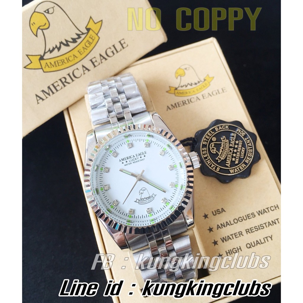 พร้อมส่ง นาฬิกาข้อมือ America Eagle Lucky สีเงินหน้าปัดสีขาว