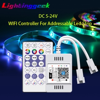 Lightinggeek สมาร์ท WIFI RGBIC Controller Magic Home APP DC5V-24V WS2812B WiFi เสียงเพลง SPI Led Controller สำหรับ 3PIN WS2811 WS2812 RGB IC LED Light Strip Magic Home APP สนับสนุน Alexa และ Google Assistant