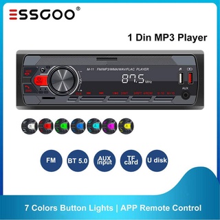 Essgoo เครื่องเล่นมัลติมีเดีย FM AUX 1Din MP3 1 Din บลูทูธ ปุ่ม USB หลากสี สําหรับรถยนต์