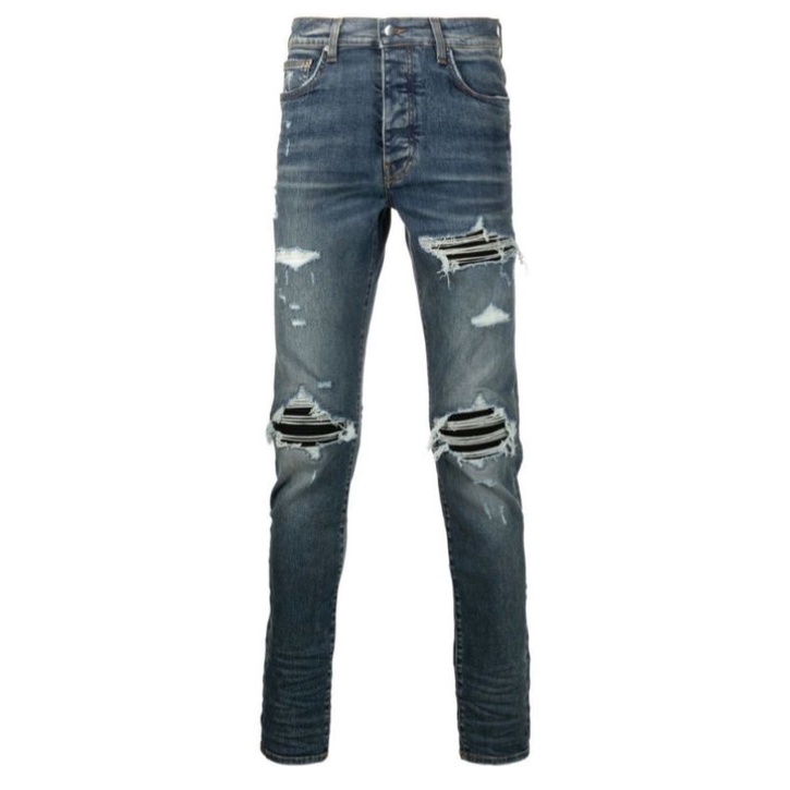 Amiri MX1 Suede Patch Distressed finish skinny jeans