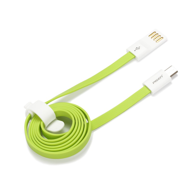 PISEN สายชาร์จ Micro USB Noodle Data Transmit and Charging Cable ยาว 800 mm 2-in-1 USB 2.0 แรงดันสูง - สีเขียว