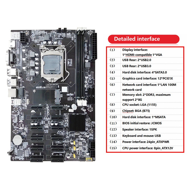 B75 ETH สายเคเบิล CPU SATA และสายเคเบิลสวิตช์ และแผ่นความร้อน สําหรับ ...