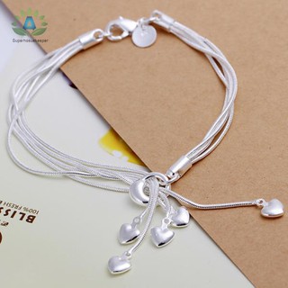 In stock สร้อยข้อมือ 925 Sterling Silver หลายชั้น จี้รูปหัวใจ เครื่องประดับสตรี  สร้อยคอเงิน