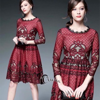 Red Wine Lace Luxury Dress