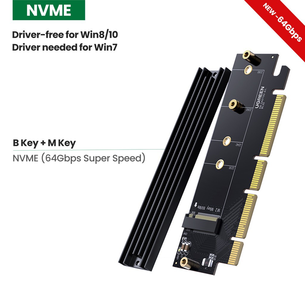 UGREEN(30715)PCI-E 4.0(16x) to M.2 NVME Express Adapter with Heat Dissipation Silicone, 64 Gbps
