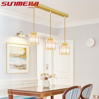 Sunmeiyi โคมไฟ LED จี้คริสตัลโครเมี่ยมโลหะสไตล์โมเดิร์นสําหรับตกแต่งห้องนั่งเล่น