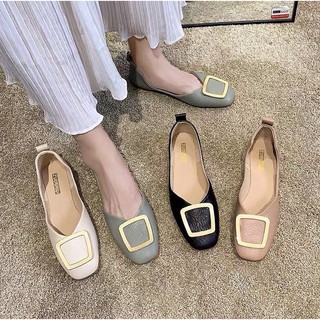 Shoes : รองเท้าคัชชูสไตล์เกาหลี รุ่น Ballerina Flat Pastel #รหัสBrown