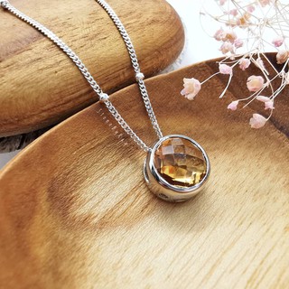 สร้อยคอเงินจี้พลอยซิทรินเจียรเหลี่ยม(Citrine)