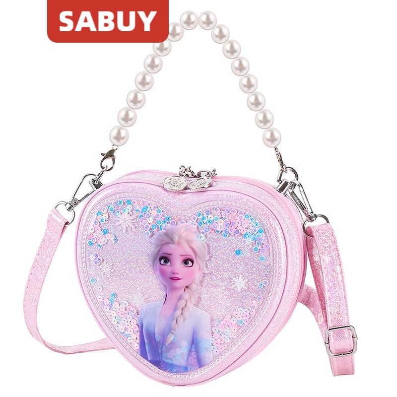 SABUY แฟชั่นการ์ตูนเจ้าหญิงเอลซาเด็กกระเป๋าสะพายข้างเดียวกระเป๋าเป้เด็กแนวโน้มรูปหัวใจง่าย