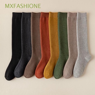 Mxfashione ถุงน่องผ้าฝ้าย สีพื้น สไตล์เกาหลี เรียบง่าย สําหรับผู้หญิง