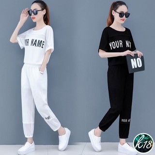 K18💜Korean ชุดเซ็ตเสื้อแขนสั้น+กางเกงขาจั๊ม