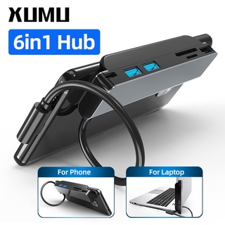 Xumu 6in1 USB C HUB To USB 3.0 HDMI Type C PD SD TF USB-C Adapter Expansion Dock for Air Keyboard Mouse Camera Android Phone Laptop Converter