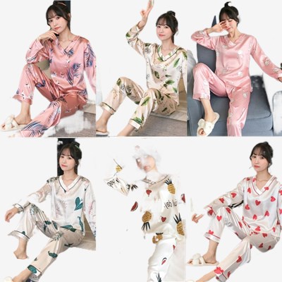 2022new♛women nightwear long sleeve silk Sleepwear set pyjamas clothing